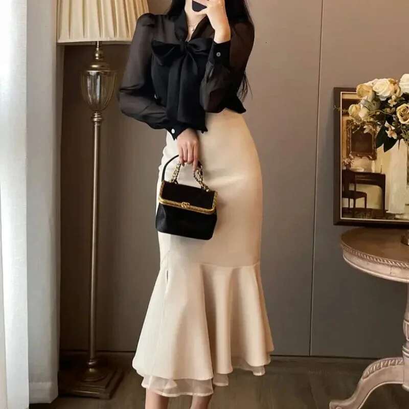 Splicing Womens Long Sleeve Dresses Korean Style Female Dress Bow Elegant Party High Quality Luxury Beautiful On Sales Curvy G