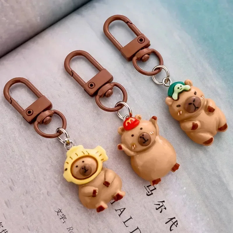 110Pcs Funny Cartoon Capybara Keychains Women Men Charms Resin Glossy Flatback Animal Pendants Keyring Jewelry Making Findings 250616