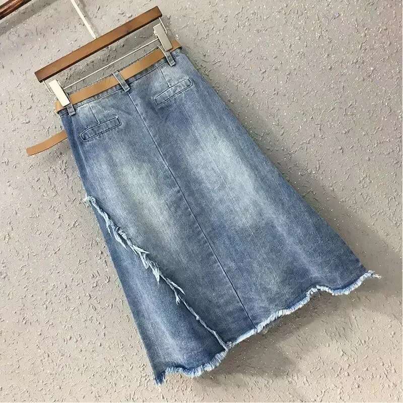 Zipper Jeans Skirts for Women High Waist Midi Patchwork Woman Denim Skirt with Pocket New in Clothing Trend 2025 Korean Style V