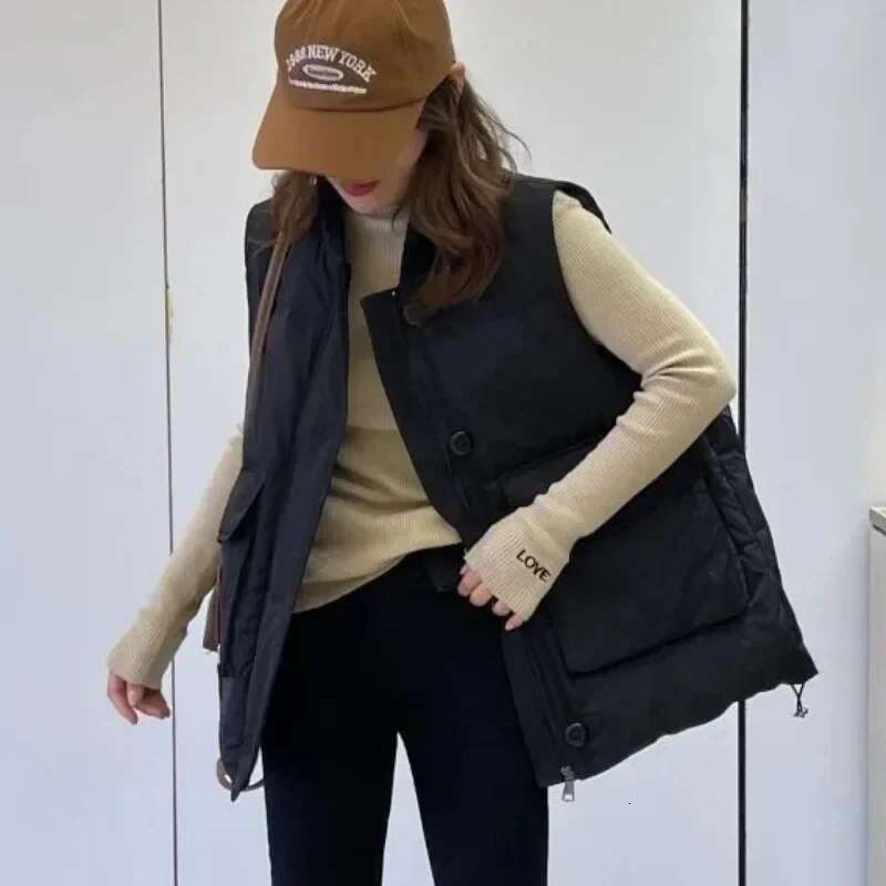 Womens Vests Loose Warm Classic Casual Korean Style Lady Padded Cotton Giletes Cold Trend 2025 Working New Outerwear Autumn