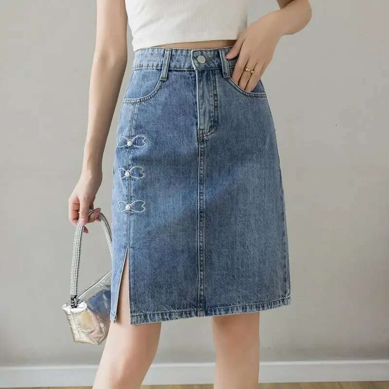 Jeans Skirts for Women Wrap Midi with Slit Pocket Blue High Waist Woman Denim Skirt Tight Korean Fashion Streetwear Quality Y2k