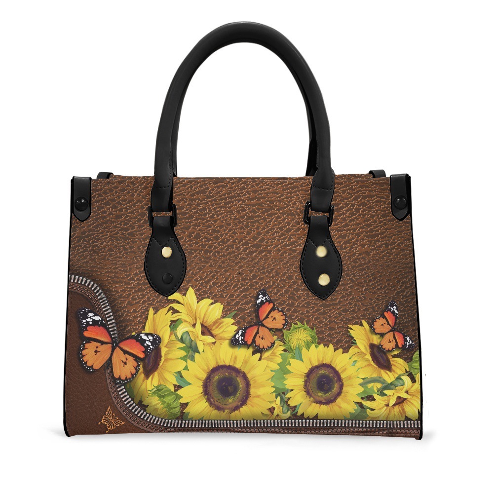 Free Shipping 2025 New Designer Bag Fashionable And High-quality Large Capacity Shopping Bag Genuine Cowhide Printed Sunflower Pet Pattern Retro Women
