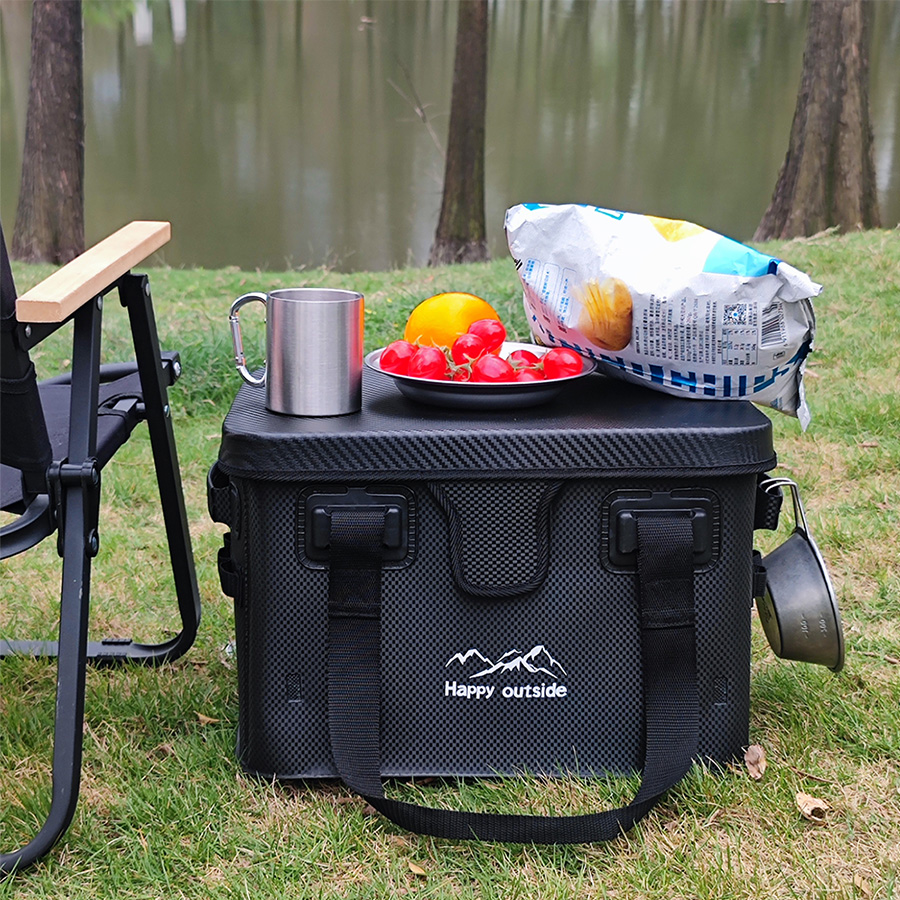 28L Foldable Storage Backpack, Convertible Picnic Table Bag, Tactical Gear Organizer, EVA Waterproof Duffle Bag, Collapsible Camp Desk Pack (Black)