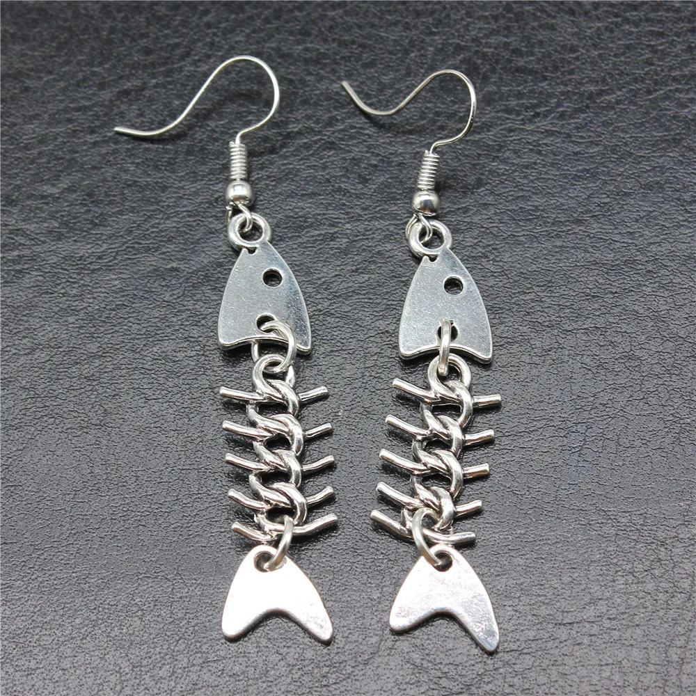 Fashion Handmade Simple Antique Silver Color Fish Bone Pendant Earrings Drop Drop Earrings 250610