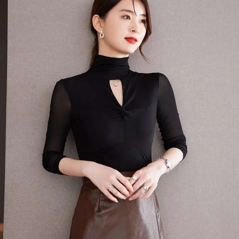 Womens Long Sleeve T-shirt Polyester Top Female Slim Elegant Emo Harajuku Fashion Trending Clothing Clearance 2025 Y2k Clothes