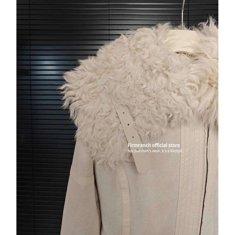 Firmranch Heavy Large Turn-down Collar Women's New White Eco-Friendly and Lamb Jacket Warmth Winter Double Face Fur Coat
