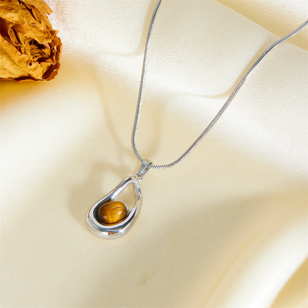 Milad Style Fashion Personality Simple Irregular Tiger Eye Stone Hollow Necklace for Women Titanium Steel Non-Fading Jewelry