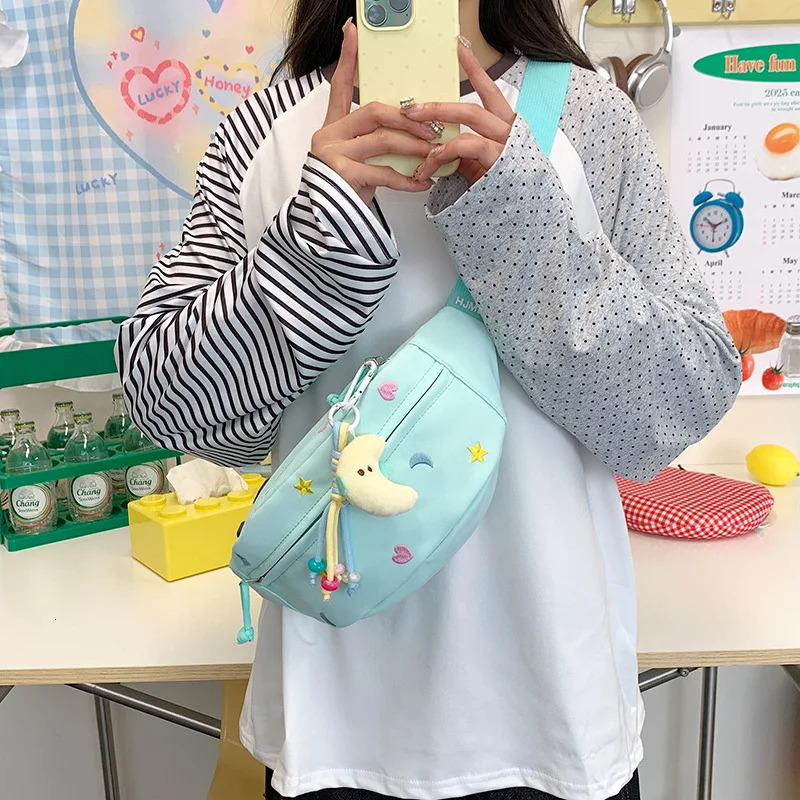 Candy Color Embroidery Cute Fanny Pack Woman Lightweight Portable Casual Sport Chest Bag Japanese Style Kawaii Crossbody Bag 250614