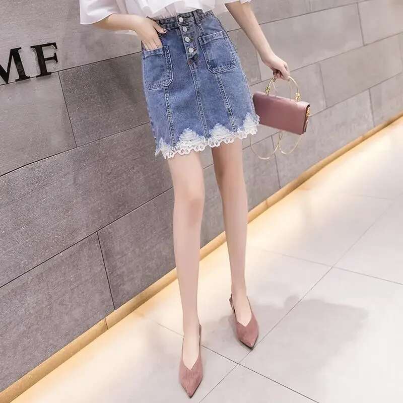 Woman Denim Skirt High Waist Blue Patchwork Quality Clothing Trend 2025 Stylish Casual Korean Style Sales Jeans Skirts for Women