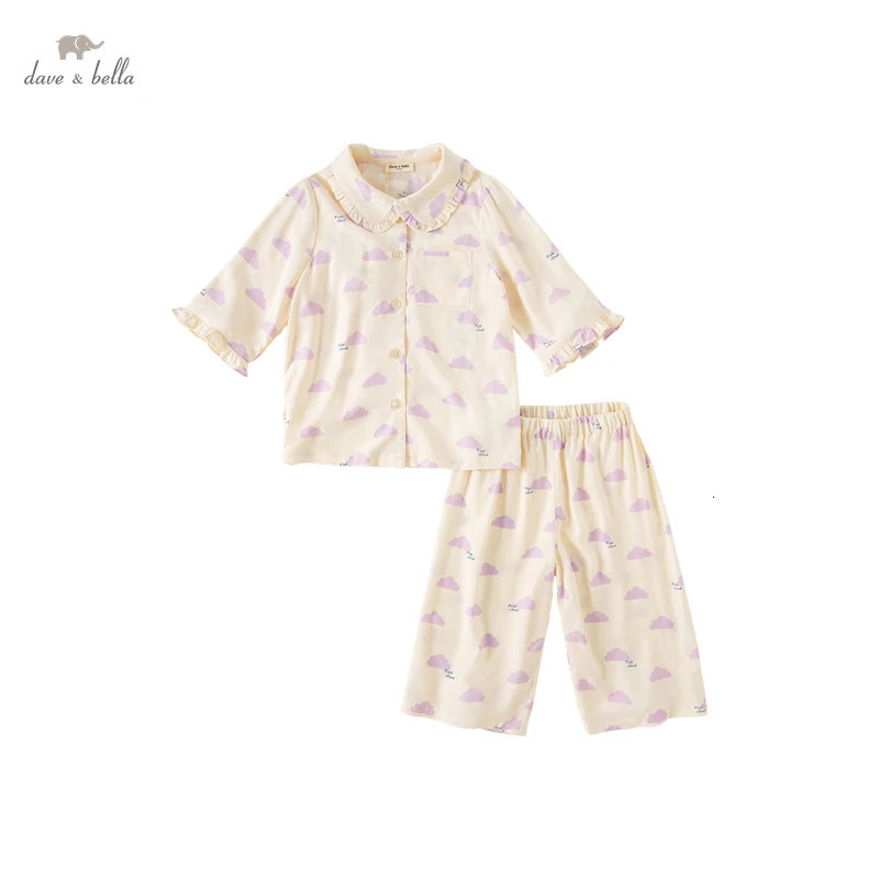 Dave Bella Girls Summer Loungewear Suit Childrens Long-Sleeved Underwear Middle And Older Kids Pajamas Children DK2235333 250617