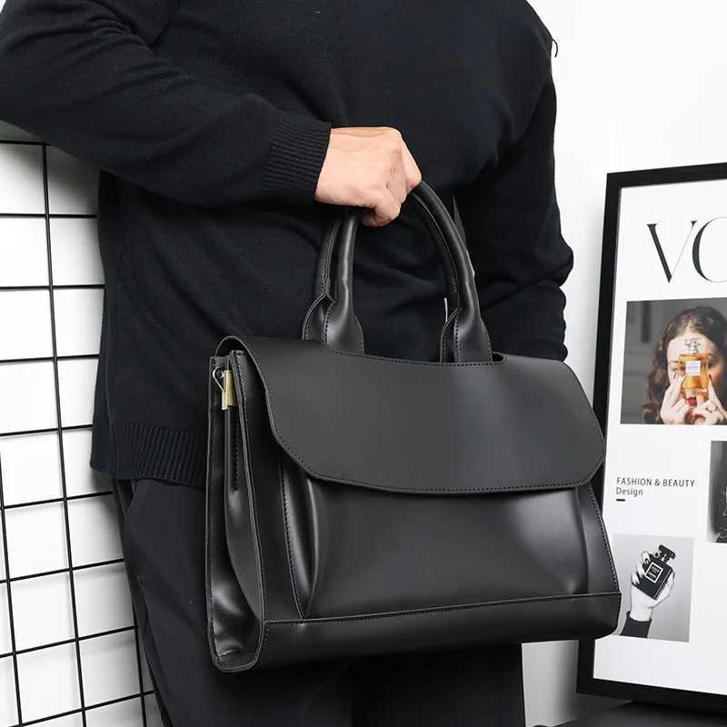 Vintage Leather Handbag Mens Top-Handle Bags Briefcase With Shoulder Strap Business Large Capacity Crossbody Bag Men Laptop Bag Z250617
