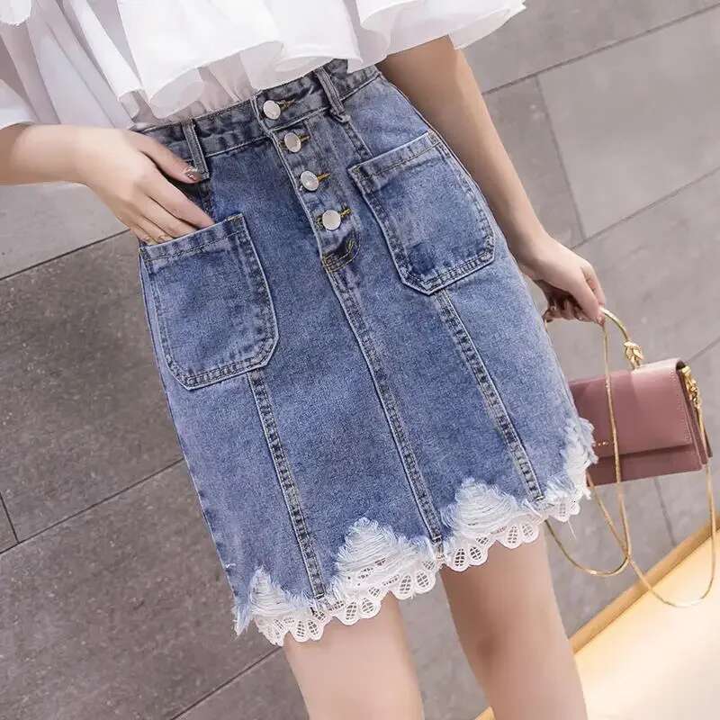 Woman Denim Skirt High Waist Blue Patchwork Quality Clothing Trend 2025 Stylish Casual Korean Style Sales Jeans Skirts for Women