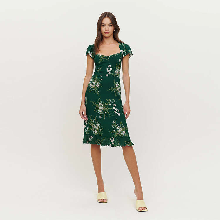 Long Dress Dress Designer Floral Dress Summer Dresses N485 Summer 2025 Sexy Square Neck Mid-length Slim Fit Floral Dress French Style Womens Fashion