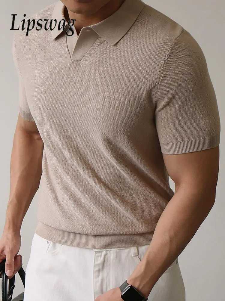 Casual Pure Color Short Sleeve Slim Polos Men Fashion Button Polo Neck Knitted Top Summer High Quality Knitwear Mens Polo Shirts XJ250617