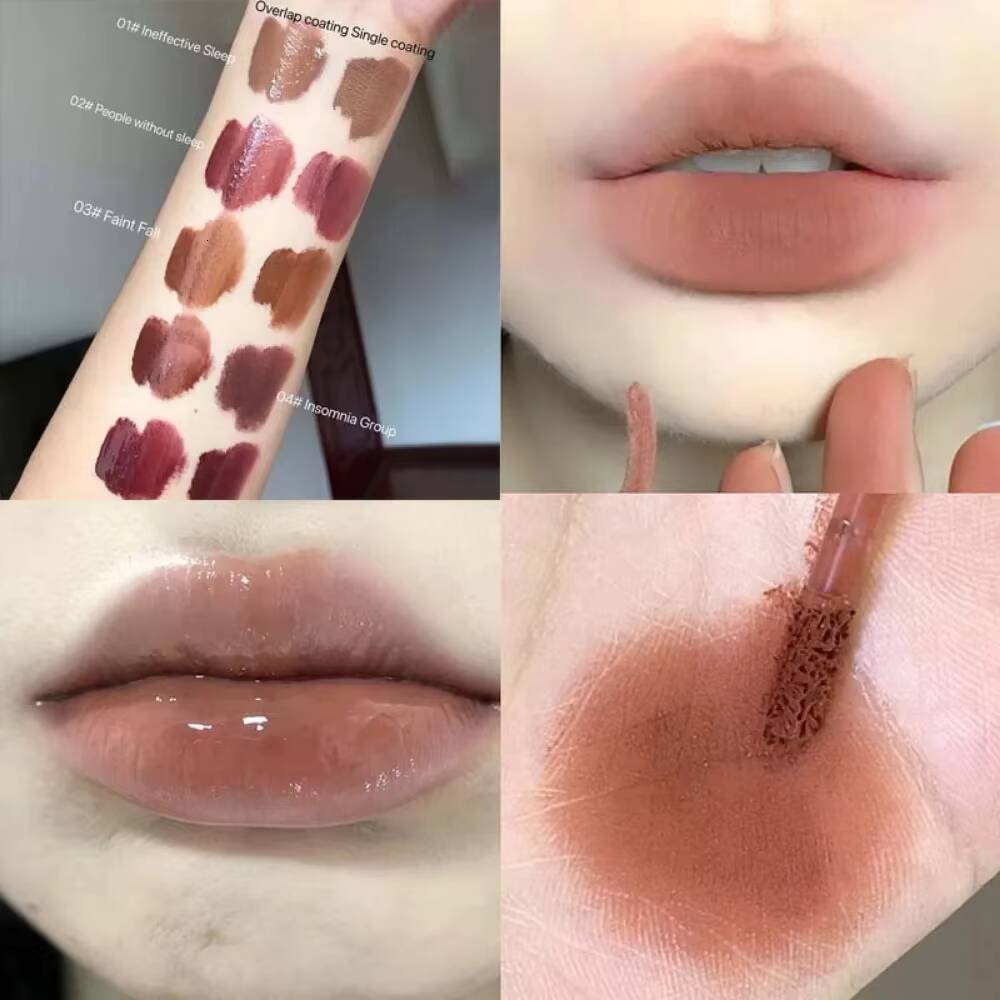 Matte Glaze Double Head Mirror Lipstick Moisturizing Water Gloss Dark Raincoat Solid Color Non-stick Cup Korea Lip Makeup happy