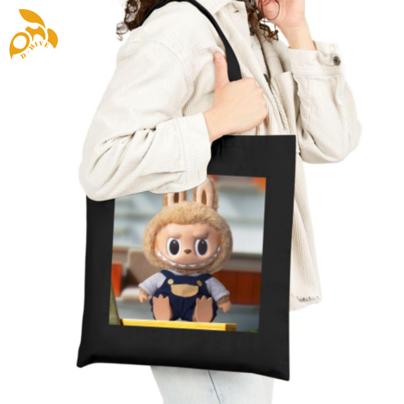 free shipping of customized Canvas handbag - single-sided with labubu patterns from US