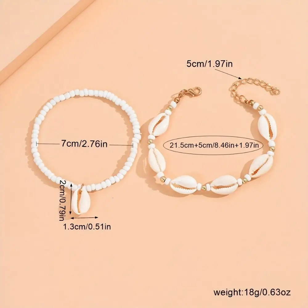 Resin Beads Natural Shell Anklets Fashion White Ankle Bracelet Necklace Beach 250606