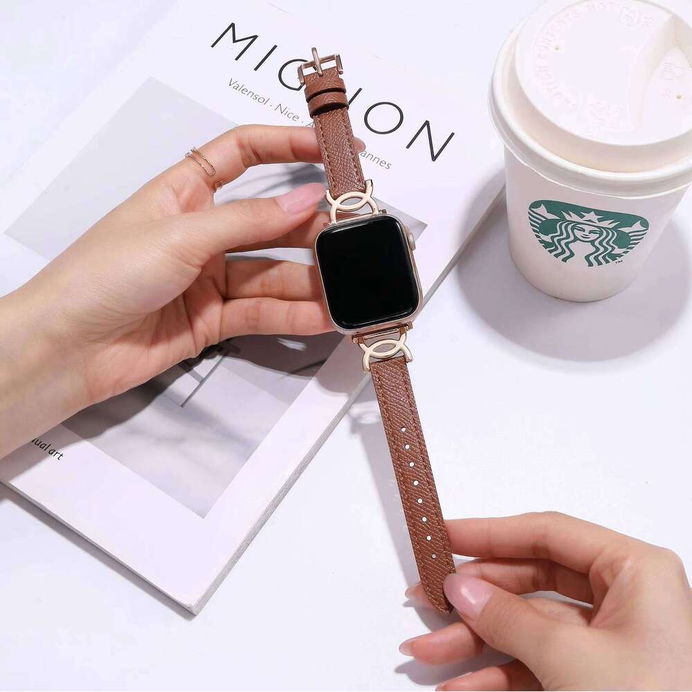 DHgargets Slim Metal C Buckle Strap Apple Watch Series 9 8 7 6 SE Women Leather Band for watch 5 4 Classic Design