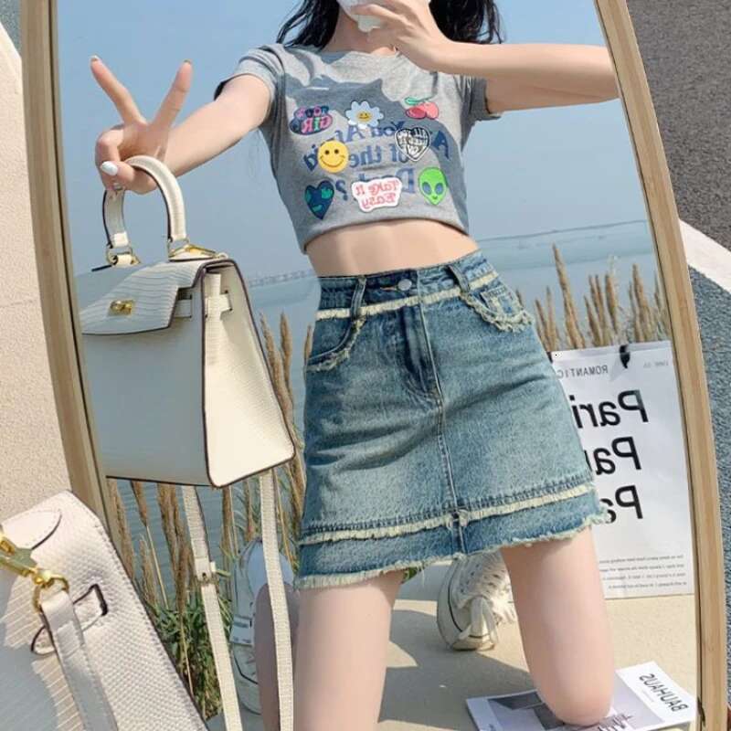 Wrap Woman Denim Skirt Kawaii Jeans Skirts for Women Gyaru Cute Tight 2025 Trend Clothing Sales Modest Cheap Stylish Premium V
