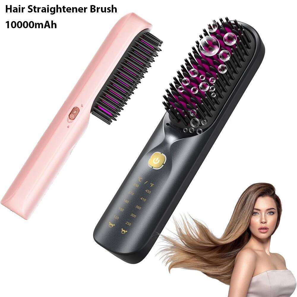 Cordless Hair Straightener Portable Brush 30s Fast Heating 10000mAh Rechargeable 300 Million Negative Ions Straightening Comb