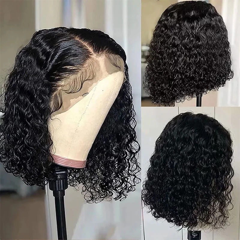 Deep Wave Frontal Wig 180% Density Pre-Plucked Short Bob 13x4 Lace Front Wig Wear And Go Glueless Human Hair Wigs For Black Woman Synthetic