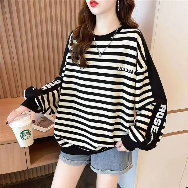 Cotton Woman Tops Loose Korean Baggy Pullover Sweat-shirt Designer Essential 2025 Trend Sweatshirt for Women 90s Vintage Y2k