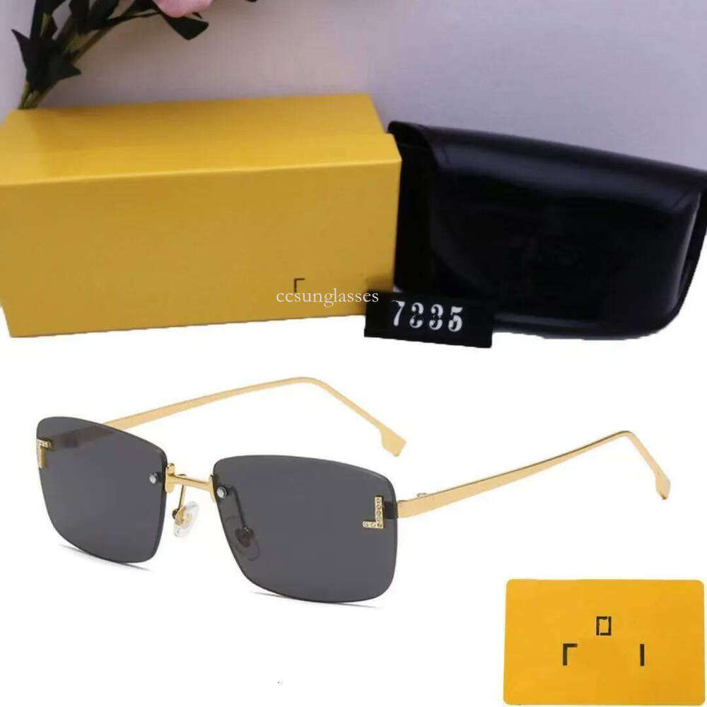 Designer Fen Findi Sunglasses Woman Man Cycle Polarize Sports Brand Fashion Vintage Summer Winter Alloy Rimless Golden Brown Square Run Sun Glasses L3