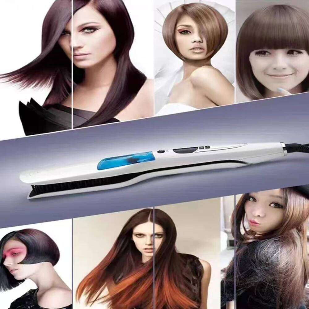 Steam Straightener Brush Anti-scald Negative Ion Care Ceramic Wide Hair Curling Flat Plates Lcd Display Hot Comb