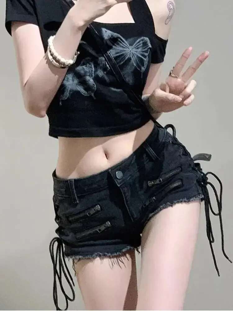 Zipper Low Rise Waist Short Jean Pants Woman Elegant Trend 2025 New In Y2k Harajuku Summer Hot Stretchy Denim Shorts for Women