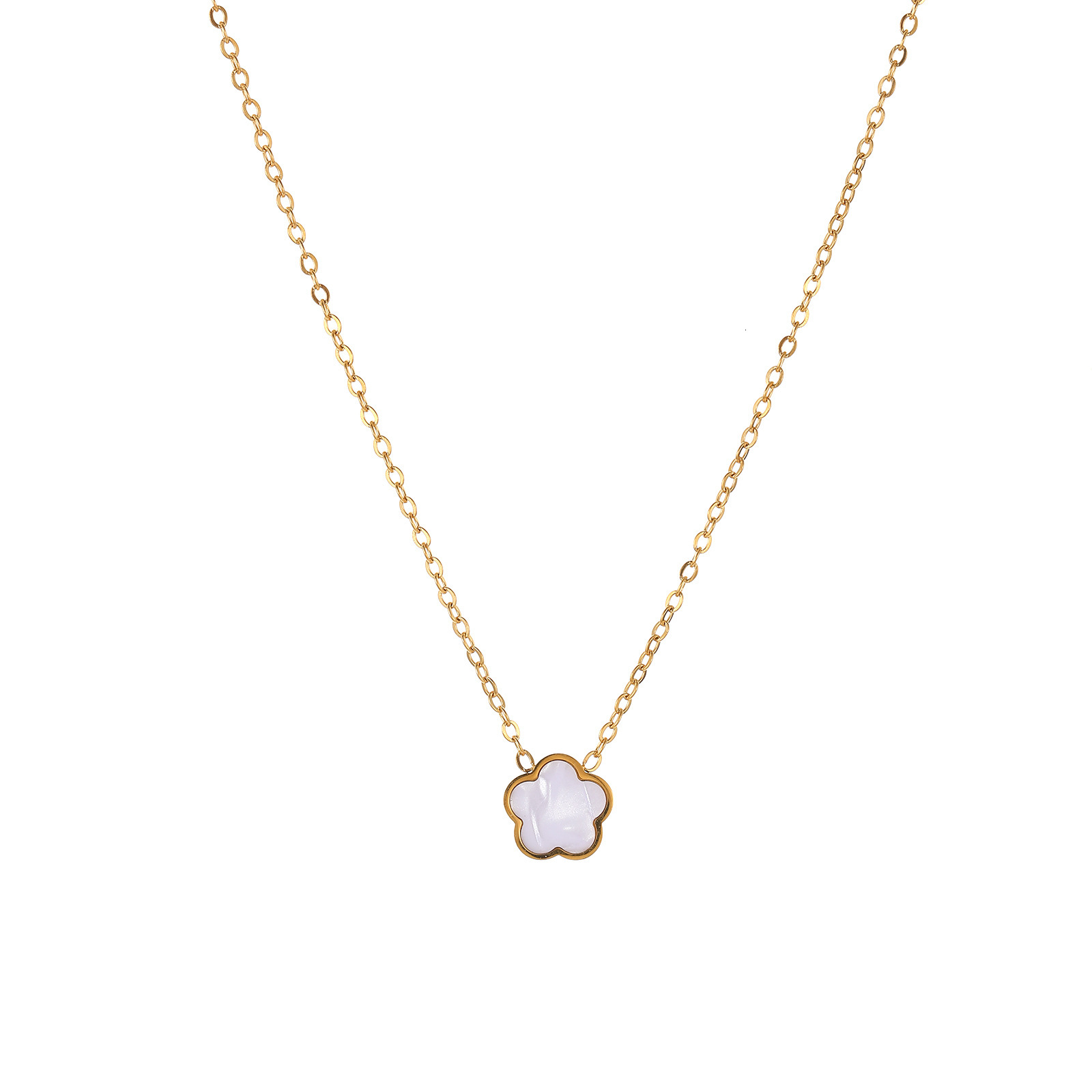 itanium Steel Necklace for Women High-End Design Jewelry White Mother-of-Pearl Flower Pendant