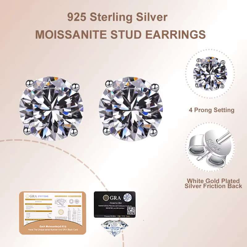 Factory Wholesale Waterproof Nickel Free GRA Diamond Jewelry 925 Silver Sterling 0.5 Karat Moissanite Earrings