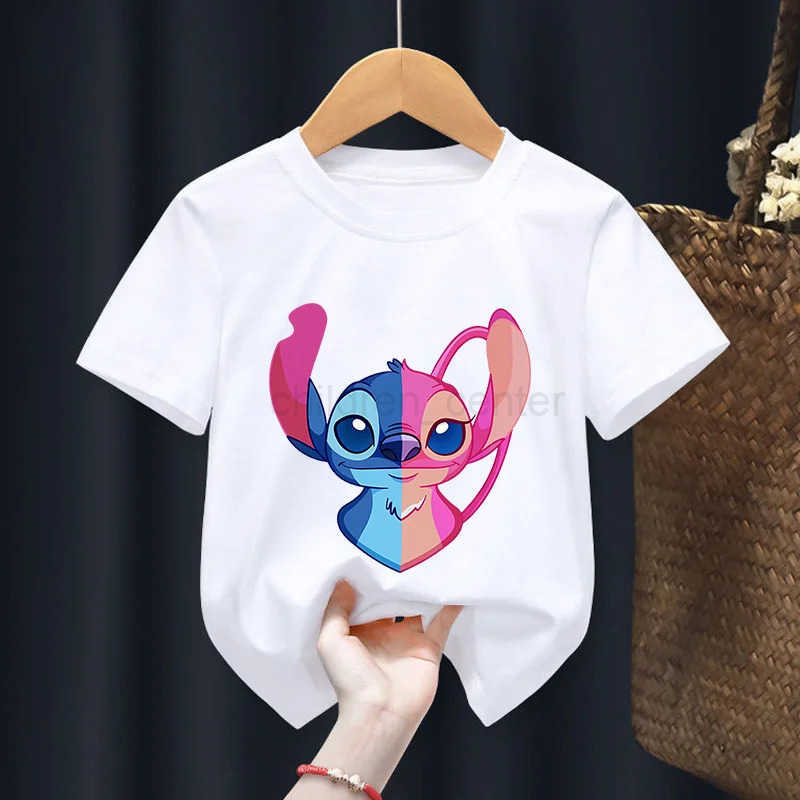 Disney Lilo Stitch Childrens Clothing Short Sleeved Disney T-shirt Anime Movie Character Tops Summer New Products Sweat Absorption W250617