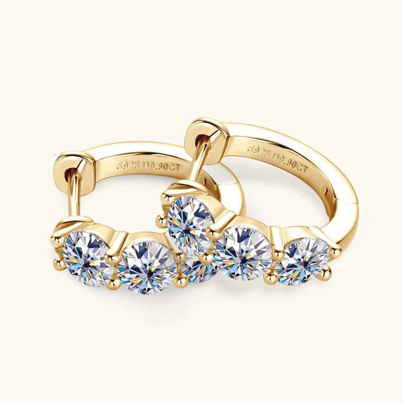 Wholesale Fine Jewelry S925 Sterling Silver Gold Plated Trendy Retro 1.8Carat VVS D Color Moissanite Hoop Earrings for Women