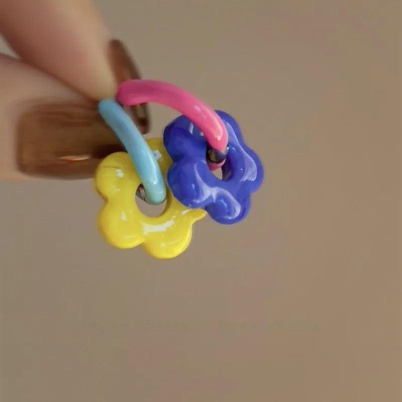 Colorful Enamel Flower Metal Alloy Ear Buckle Dopamine Sweet Earrings Girls Birthday Party Friendship Jewelry Gifts 250610