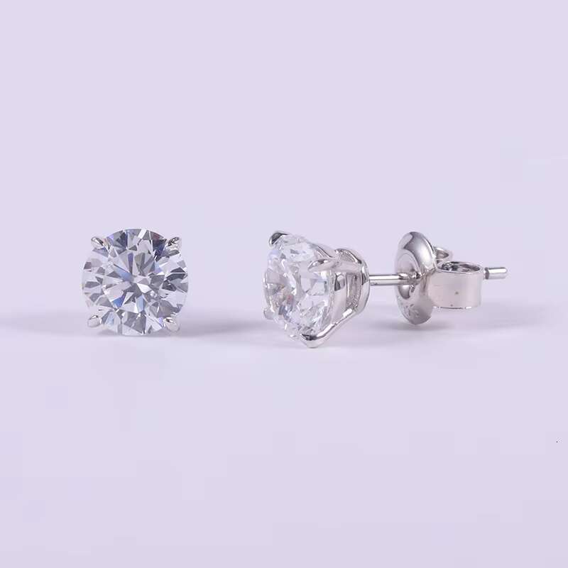 Classic Size Optional Solitaire Moissanite Diamond Stud Earrings 4mm 5mm 6mm 6.5mm 7mm 8mm 925 Sterling Silver Stud Earrings