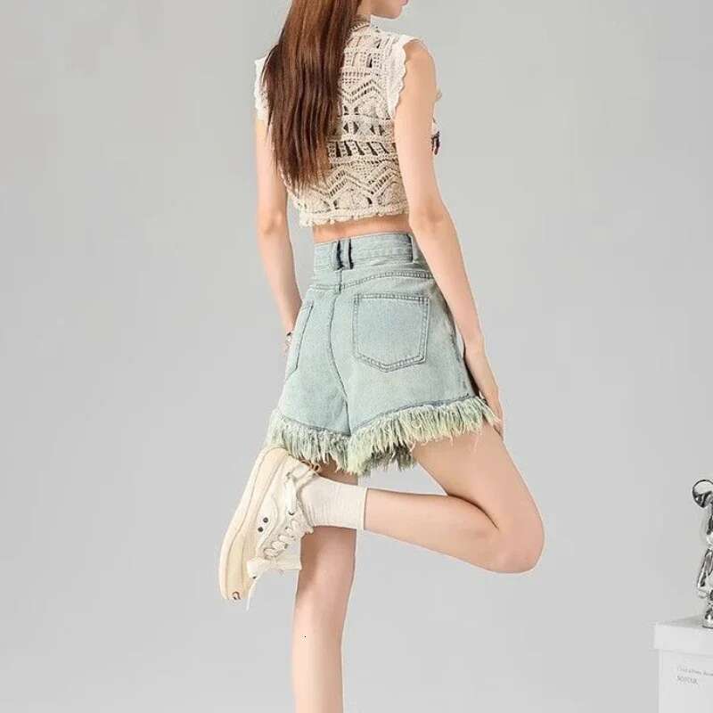 Short Jean Pants Woman Wide Tassel Denim Shorts for Women Japanese 2000s Style Harajuku Fashion Flowy Low Price Jorts Wholesale