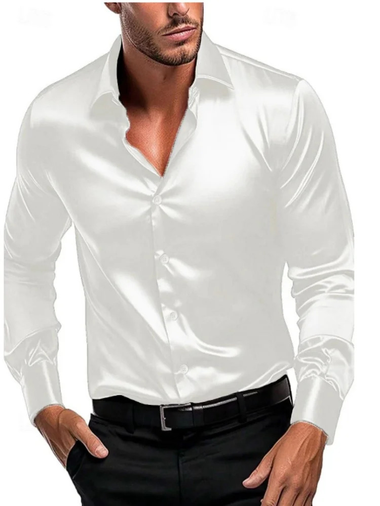business gentleman social fashion shirt top Mens satin party slim-fit dress shirt 250617