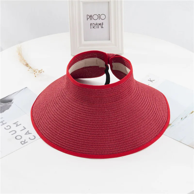Summer Womens Holiday Beach hat Wholesale Ladies Girl Topless Empty Bow Sun Visor Hat Sunshade Protection Straw hats 250616