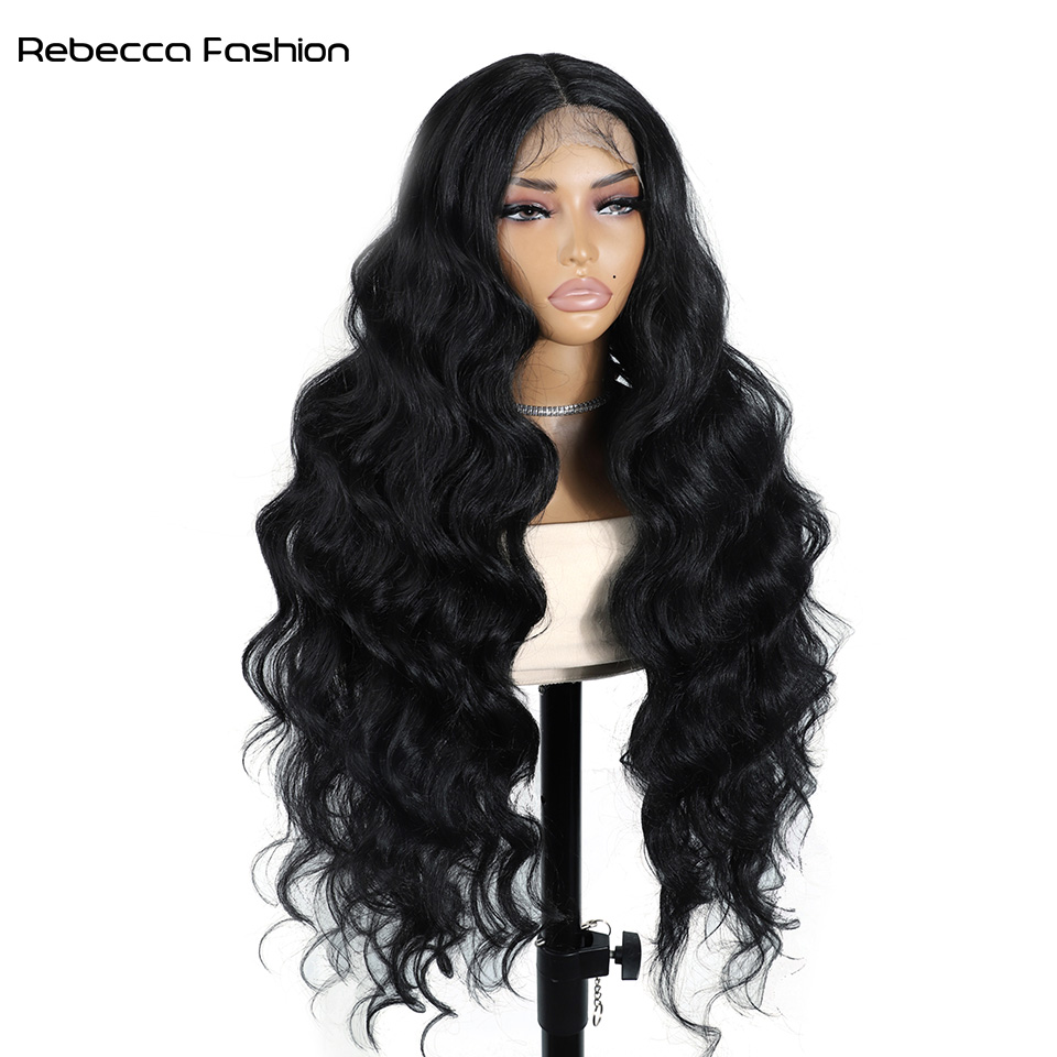 Rebecca Fashion Synthetic hair Lace Front Wig Cosplay 32" Lace Body Wave lace Wig part Wig Blonde Wigs For Women Wig