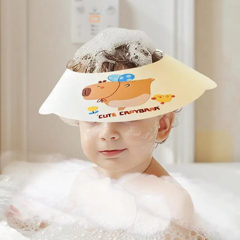 Baby Shower Cap Capybara Pattern Baby Head Protector Splash-Proof Bathroom Accessories For Protecting Eyes Nose Neck 250617