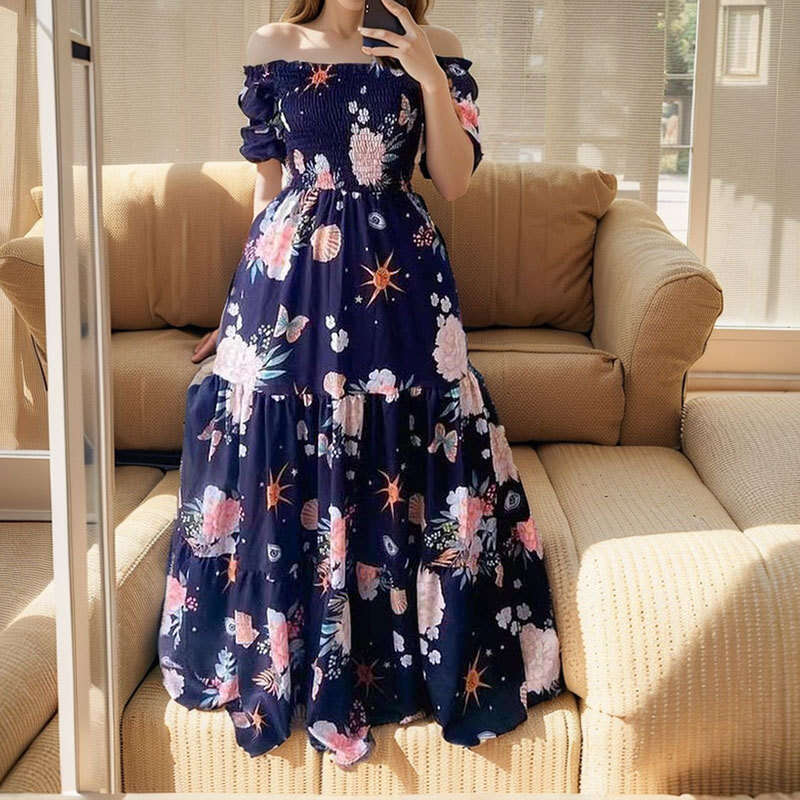 New Autumn Women's Off-Shoulder Floral Fashion Print Swing Dress 661 B5