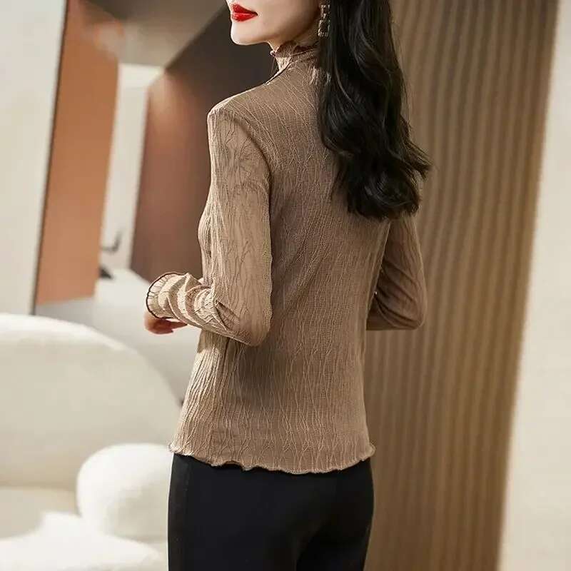 Womens Long Sleeve T-shirt Turtleneck Baggy Pulovers Top Female Aesthetic Clothing Korean Y2k Fashion Korea Popular Clothes Yk2