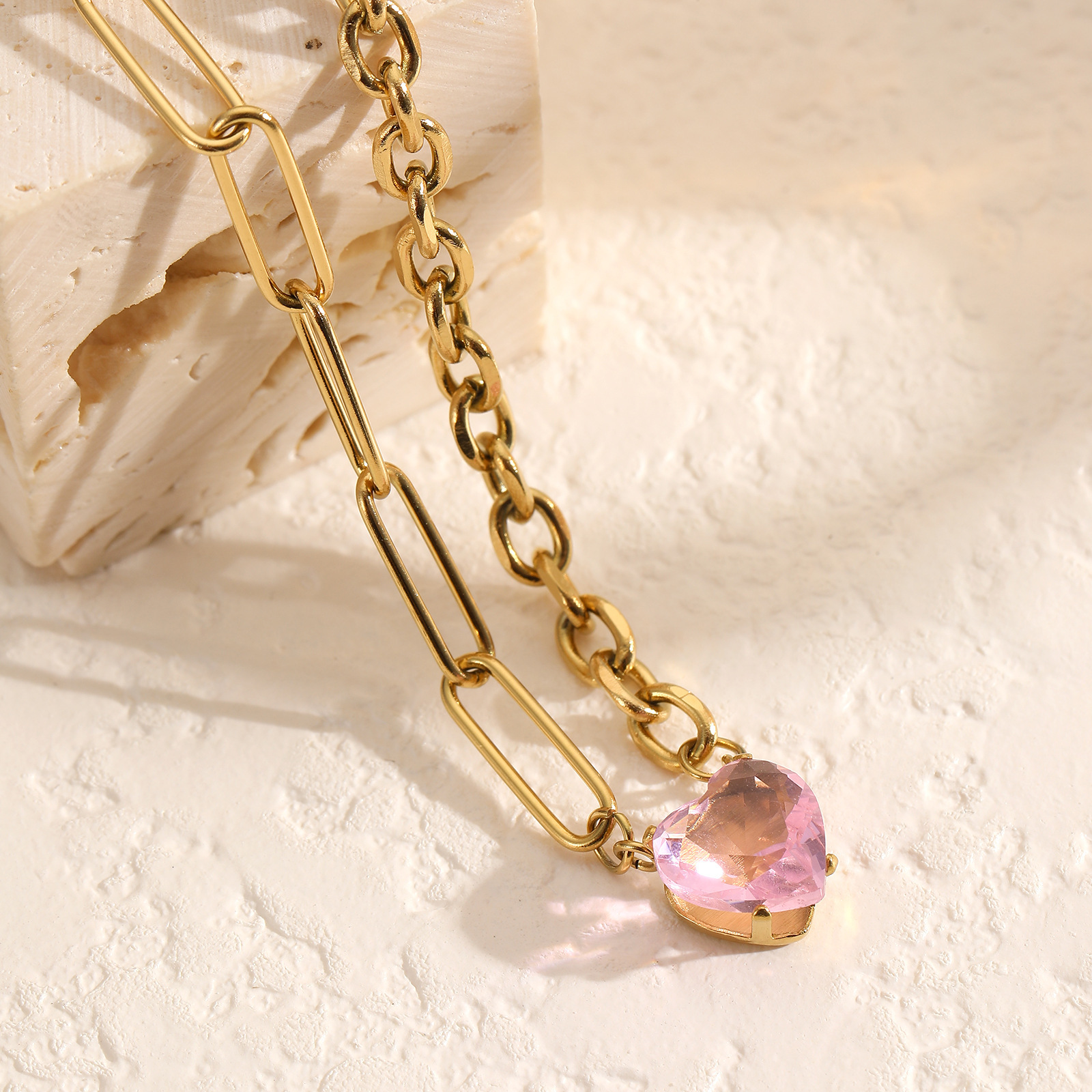 Hip Hop Zircon Stainless Steel Necklace for Women Fashion Versatile Jewelry Clavicle Chain Heart Pendant