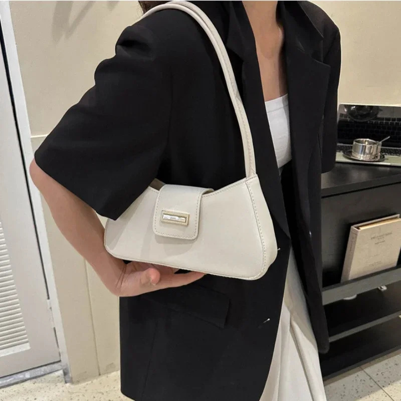 Minimalist Shoulder Bag for Women Fashion Simple Solid Color Underarm Bag Buckle Handbag and Purse Fashion Small Top-handle Bags 250614