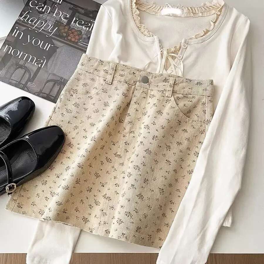 New In Vintage High Waist Flowers Jeans Skirts for Women Harajuku Cheap Summer 2025 Aesthetic Stylish Modest Woman Denim Skirt