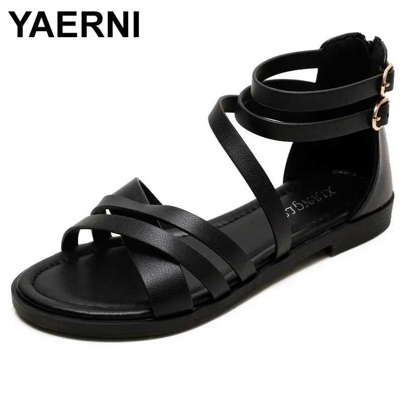 YAERNI 36-42 Large Size Sandals Women Summer New Style Ladies Casual Flat Simple Beach Sandals Fashion Vacation Roman Sandals Z250617
