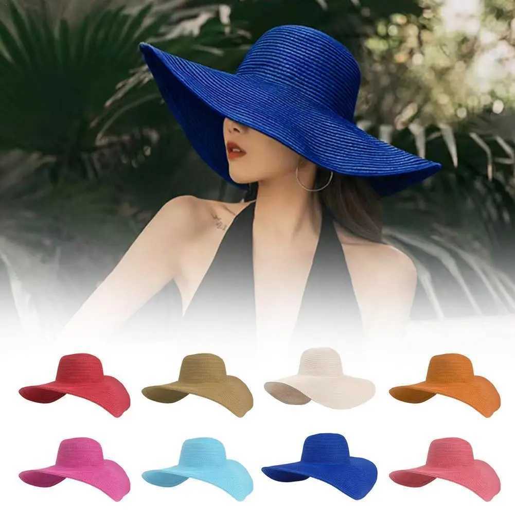 Sun Hat Oversized Collapsible Sunshade UV Block Beach Hat Straw Hat With Wide Brim Travel Accessories For Women XJ250617