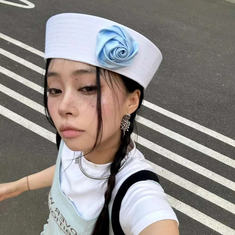 Japanese Rose Sweet and Cute Sailor Hat Spring and Summer Niche Simple Trend Flipped Brim Retro Versatile Solid Color Beret Cap 250604