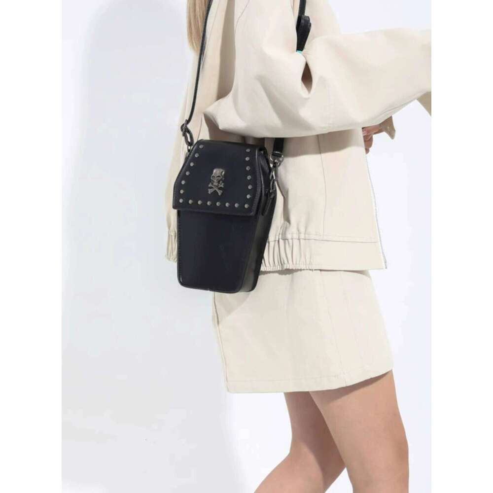 Dark Gothic Style Cross Skull Shoulder Niche Hot Girl Motorcycle Fashion Rivet Women s Crossbody Phone Bag