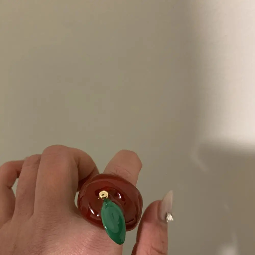 Personality Strawberry Drip Oil Ring Geometric Dripping Oil Painting Ring Alloy Korean Style Fruit Enamel Ring Gift 250616